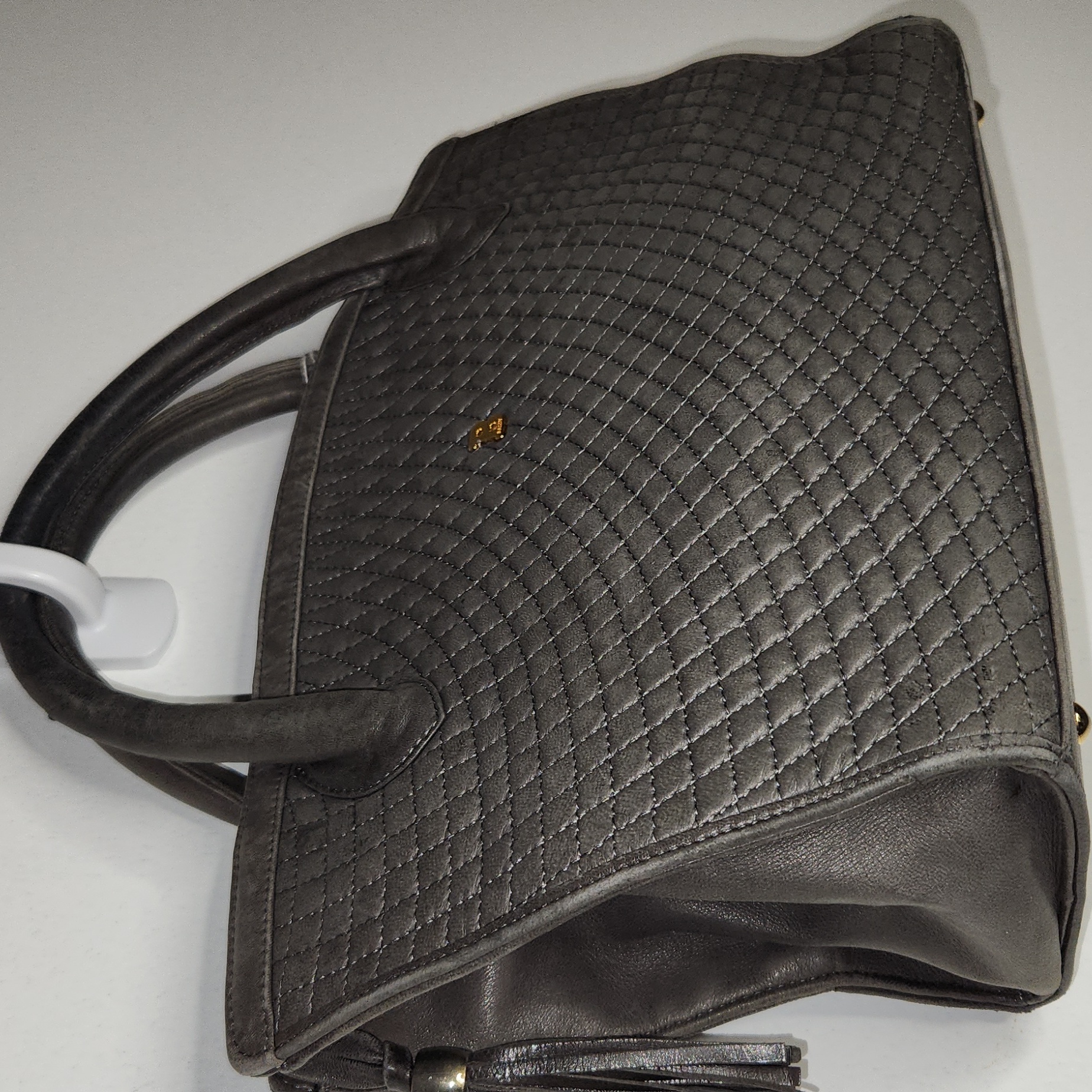 Bally Quilted Leather Satchel In Dark Gray With Gold Logo